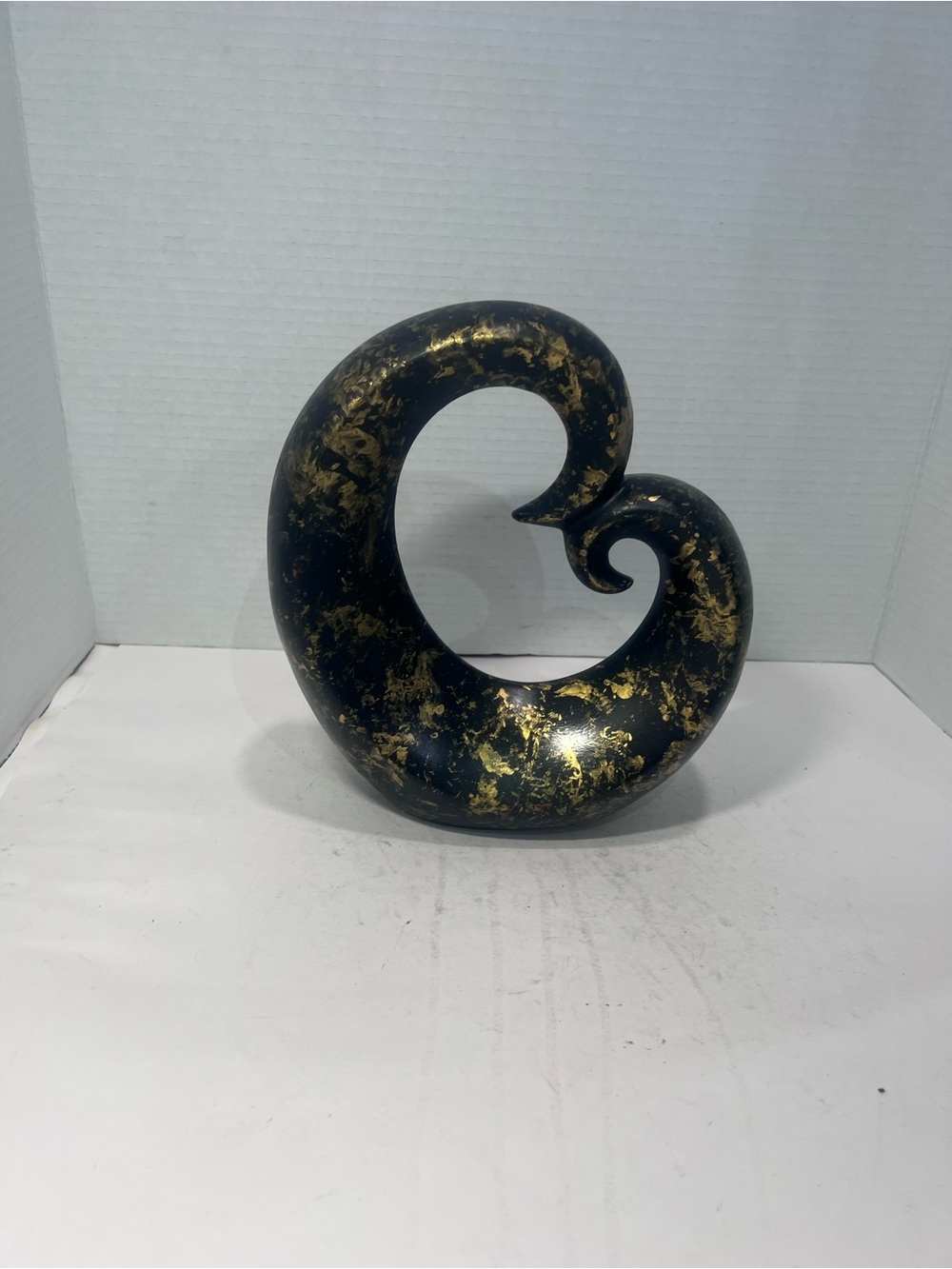 Unlisted Black Sculpture with Gold Leaf Swirl - Modern Home Art
